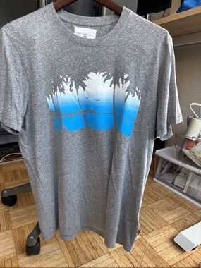 Sol Angeles Gray Tee with Blue Palm Sunset Graphic